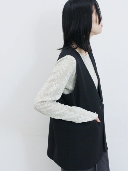 ◎ノーカラージレ(ブラック/ベージュ)|Samansa Mos2 blue(サマンサモスモス ブルー)通販