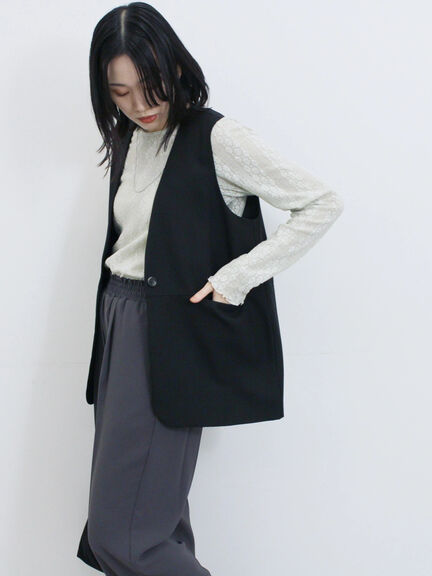 ◎ノーカラージレ(ブラック/ベージュ)|Samansa Mos2 blue(サマンサモスモス ブルー)通販