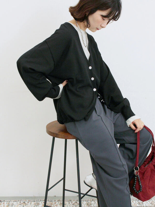 裾ドロストニットカーディガン(ブラック)|Samansa Mos2 blue(サマンサモスモス ブルー)通販