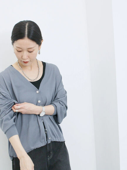 裾ドロストニットカーディガン(ブラック/ベージュ/ブルー)|Samansa Mos2 blue(サマンサモスモス ブルー)通販