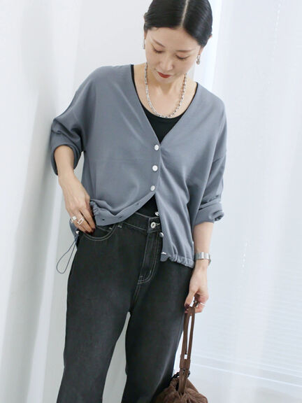 裾ドロストニットカーディガン(ブラック/ベージュ/ブルー)|Samansa Mos2 blue(サマンサモスモス ブルー)通販