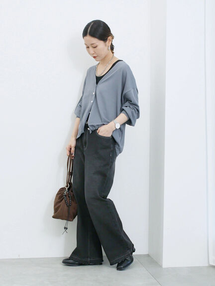 裾ドロストニットカーディガン(ブラック/ベージュ/ブルー)|Samansa Mos2 blue(サマンサモスモス ブルー)通販