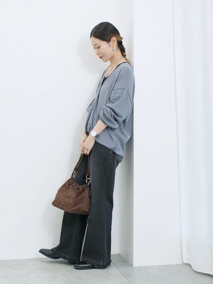 裾ドロストニットカーディガン(ブラック/ベージュ/ブルー)|Samansa Mos2 blue(サマンサモスモス ブルー)通販