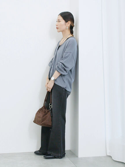 裾ドロストニットカーディガン(ブラック/ベージュ/ブルー)|Samansa Mos2 blue(サマンサモスモス ブルー)通販