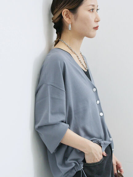 裾ドロストニットカーディガン(ブラック/ベージュ/ブルー)|Samansa Mos2 blue(サマンサモスモス ブルー)通販