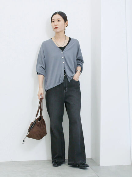 裾ドロストニットカーディガン(ブラック/ベージュ/ブルー)|Samansa Mos2 blue(サマンサモスモス ブルー)通販