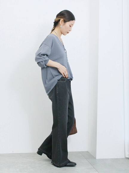 裾ドロストニットカーディガン(ブラック/ベージュ/ブルー)|Samansa Mos2 blue(サマンサモスモス ブルー)通販