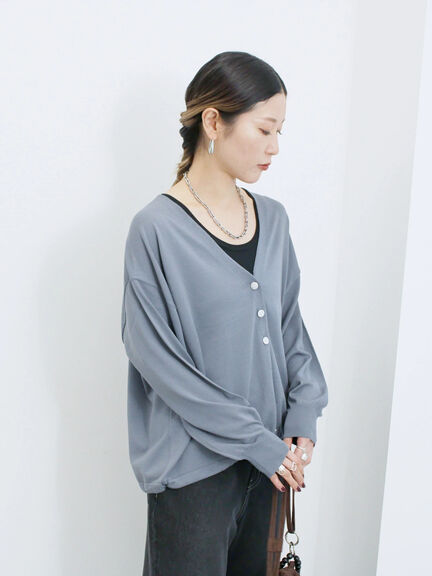 裾ドロストニットカーディガン(ブラック/ベージュ/ブルー)|Samansa Mos2 blue(サマンサモスモス ブルー)通販