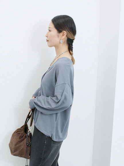 裾ドロストニットカーディガン(ブラック/ベージュ/ブルー)|Samansa Mos2 blue(サマンサモスモス ブルー)通販