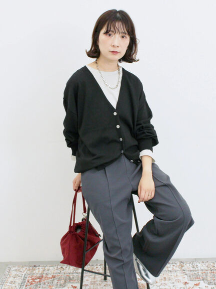 裾ドロストニットカーディガン(ブラック/ベージュ/ブルー)|Samansa Mos2 blue(サマンサモスモス ブルー)通販