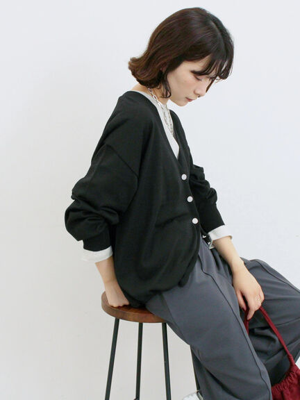 裾ドロストニットカーディガン(ブラック/ベージュ/ブルー)|Samansa Mos2 blue(サマンサモスモス ブルー)通販