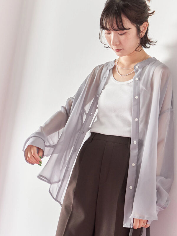 ◎バンドカラーシアーシャツ(グレー)|Samansa Mos2 blue(サマンサモスモス ブルー)通販