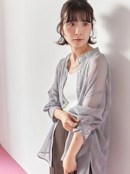 ◎バンドカラーシアーシャツ(グレー/ブラック/キナリ)|Samansa Mos2 blue(サマンサモスモス ブルー)通販