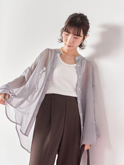 ◎バンドカラーシアーシャツ(グレー/ブラック/キナリ)|Samansa Mos2 blue(サマンサモスモス ブルー)通販