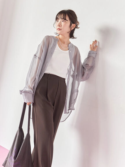 ◎バンドカラーシアーシャツ(グレー/ブラック/キナリ)|Samansa Mos2 blue(サマンサモスモス ブルー)通販