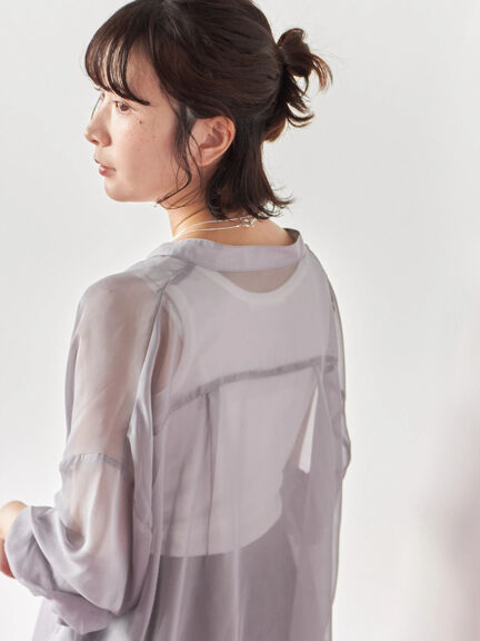 ◎バンドカラーシアーシャツ(グレー/ブラック/キナリ)|Samansa Mos2 blue(サマンサモスモス ブルー)通販