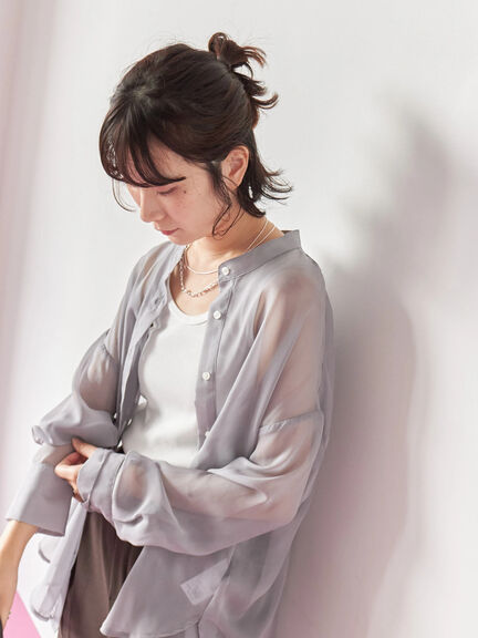 ◎バンドカラーシアーシャツ(グレー/ブラック/キナリ)|Samansa Mos2 blue(サマンサモスモス ブルー)通販