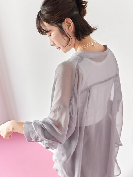 ◎バンドカラーシアーシャツ(グレー/ブラック/キナリ)|Samansa Mos2 blue(サマンサモスモス ブルー)通販