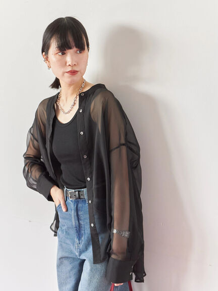 ◎バンドカラーシアーシャツ(グレー/ブラック/キナリ)|Samansa Mos2 blue(サマンサモスモス ブルー)通販