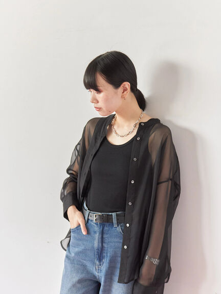 ◎バンドカラーシアーシャツ(グレー/ブラック/キナリ)|Samansa Mos2 blue(サマンサモスモス ブルー)通販