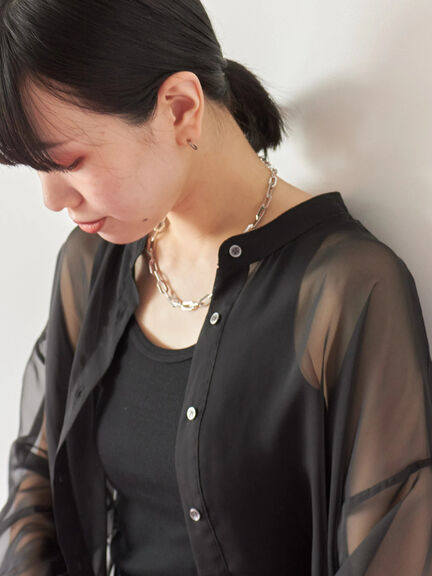 ◎バンドカラーシアーシャツ(グレー/ブラック/キナリ)|Samansa Mos2 blue(サマンサモスモス ブルー)通販