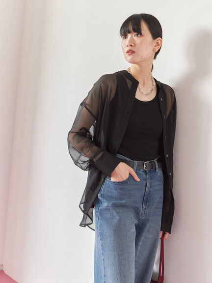 ◎バンドカラーシアーシャツ(グレー/ブラック/キナリ)|Samansa Mos2 blue(サマンサモスモス ブルー)通販