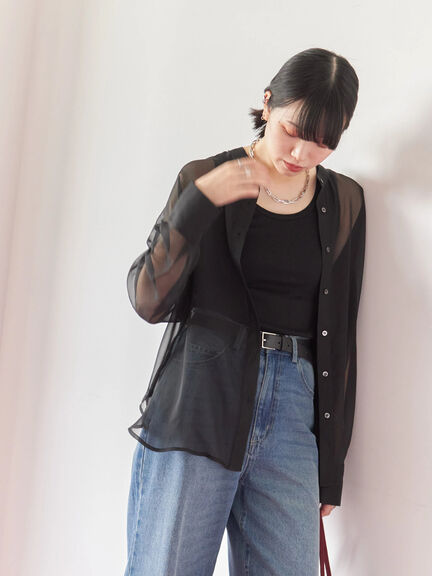 ◎バンドカラーシアーシャツ(グレー/ブラック/キナリ)|Samansa Mos2 blue(サマンサモスモス ブルー)通販