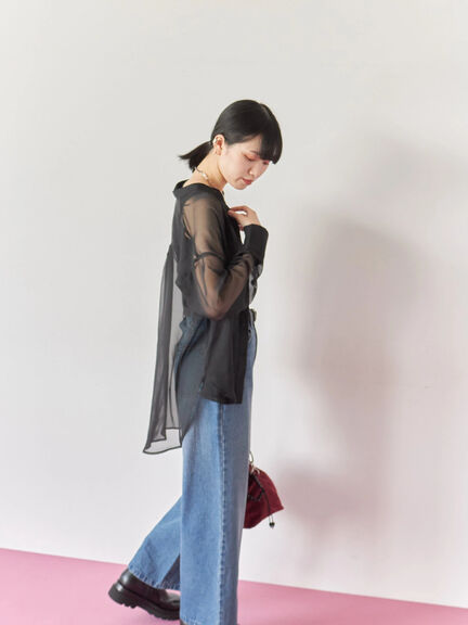 ◎バンドカラーシアーシャツ(グレー/ブラック/キナリ)|Samansa Mos2 blue(サマンサモスモス ブルー)通販