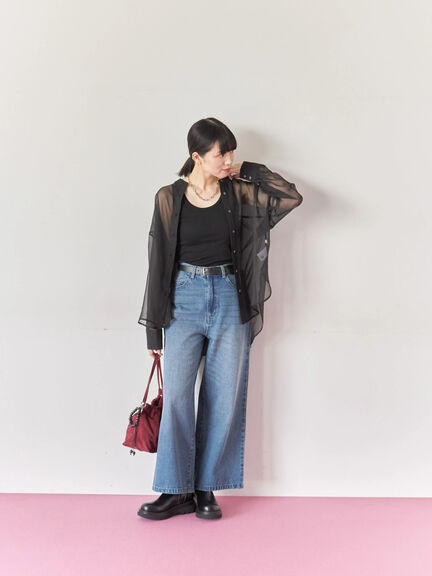 ◎バンドカラーシアーシャツ(グレー/ブラック/キナリ)|Samansa Mos2 blue(サマンサモスモス ブルー)通販