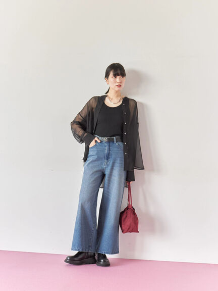 ◎バンドカラーシアーシャツ(グレー/ブラック/キナリ)|Samansa Mos2 blue(サマンサモスモス ブルー)通販