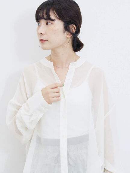 ◎バンドカラーシアーシャツ(グレー/ブラック/キナリ)|Samansa Mos2 blue(サマンサモスモス ブルー)通販