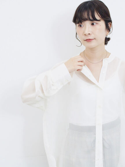 ◎バンドカラーシアーシャツ(グレー/ブラック/キナリ)|Samansa Mos2 blue(サマンサモスモス ブルー)通販