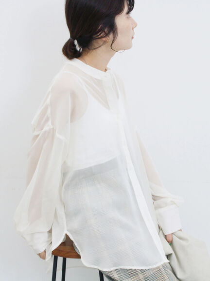 ◎バンドカラーシアーシャツ(グレー/ブラック/キナリ)|Samansa Mos2 blue(サマンサモスモス ブルー)通販