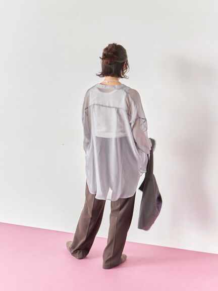 ◎バンドカラーシアーシャツ(グレー/ブラック/キナリ)|Samansa Mos2 blue(サマンサモスモス ブルー)通販