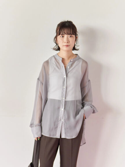 ◎バンドカラーシアーシャツ(グレー/ブラック/キナリ)|Samansa Mos2 blue(サマンサモスモス ブルー)通販