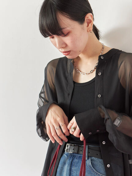 ◎バンドカラーシアーシャツ(グレー/ブラック/キナリ)|Samansa Mos2 blue(サマンサモスモス ブルー)通販