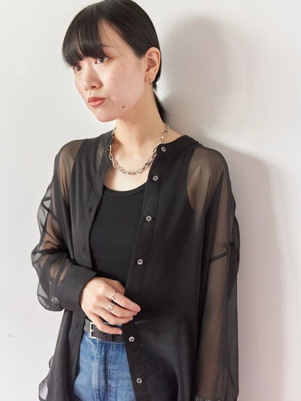 ◎バンドカラーシアーシャツ(グレー/ブラック/キナリ)|Samansa Mos2 blue(サマンサモスモス ブルー)通販