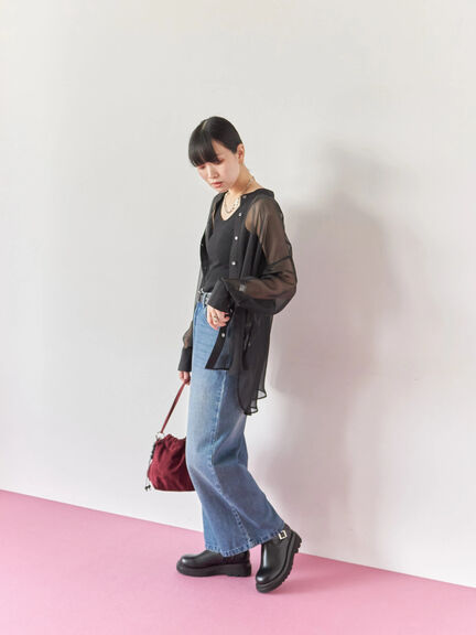 ◎バンドカラーシアーシャツ(グレー/ブラック/キナリ)|Samansa Mos2 blue(サマンサモスモス ブルー)通販