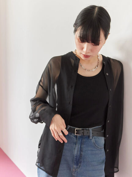 ◎バンドカラーシアーシャツ(グレー/ブラック/キナリ)|Samansa Mos2 blue(サマンサモスモス ブルー)通販