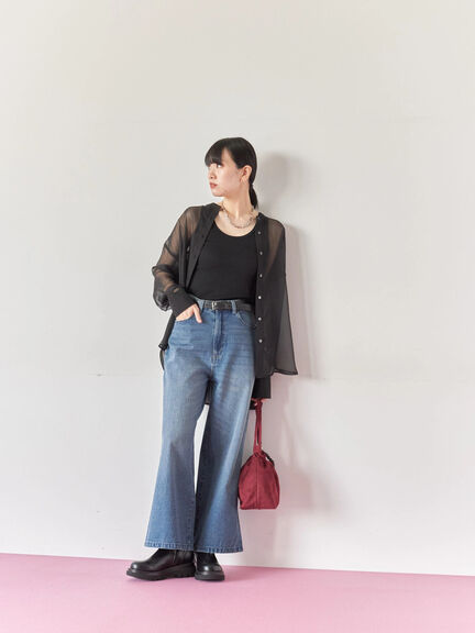 ◎バンドカラーシアーシャツ(グレー/ブラック/キナリ)|Samansa Mos2 blue(サマンサモスモス ブルー)通販