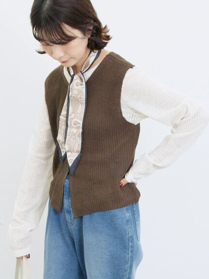 バンダナ付きニットベスト(ブラウン/ブルー/キナリ)|Samansa Mos2 blue(サマンサモスモス ブルー)通販