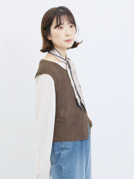 バンダナ付きニットベスト(ブラウン/ブルー/キナリ)|Samansa Mos2 blue(サマンサモスモス ブルー)通販