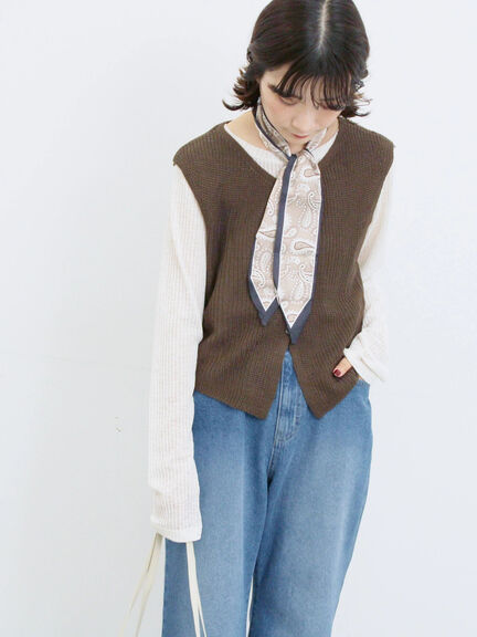バンダナ付きニットベスト(ブラウン/ブルー/キナリ)|Samansa Mos2 blue(サマンサモスモス ブルー)通販