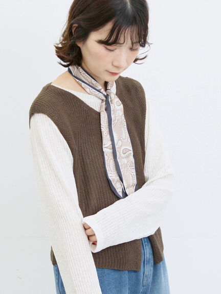 バンダナ付きニットベスト(ブラウン/ブルー/キナリ)|Samansa Mos2 blue(サマンサモスモス ブルー)通販
