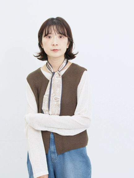 バンダナ付きニットベスト(ブラウン/ブルー/キナリ)|Samansa Mos2 blue(サマンサモスモス ブルー)通販