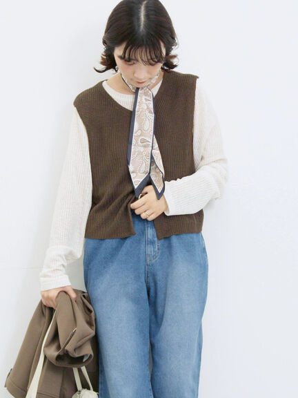バンダナ付きニットベスト(ブラウン/ブルー/キナリ)|Samansa Mos2 blue(サマンサモスモス ブルー)通販