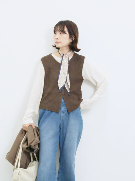バンダナ付きニットベスト(ブラウン/ブルー/キナリ)|Samansa Mos2 blue(サマンサモスモス ブルー)通販
