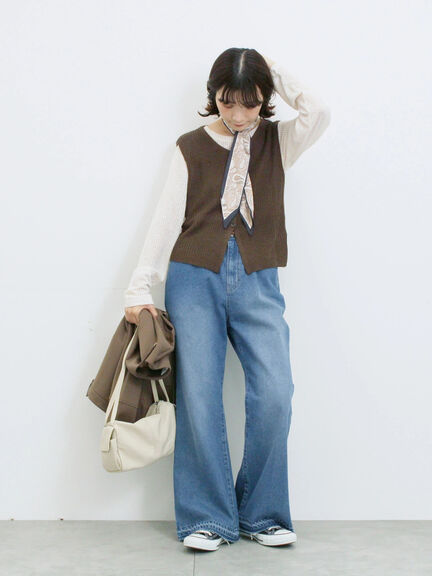 バンダナ付きニットベスト(ブラウン/ブルー/キナリ)|Samansa Mos2 blue(サマンサモスモス ブルー)通販