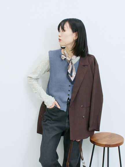 バンダナ付きニットベスト(ブラウン/ブルー/キナリ)|Samansa Mos2 blue(サマンサモスモス ブルー)通販