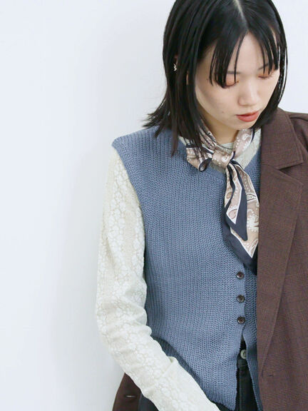 バンダナ付きニットベスト(ブラウン/ブルー/キナリ)|Samansa Mos2 blue(サマンサモスモス ブルー)通販